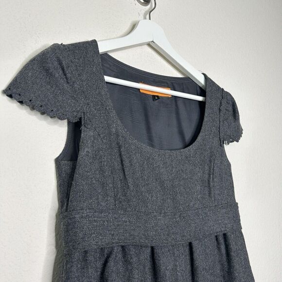 Cynthia Steffe Laser Cut Layered Ruffle Pleated Hem Pocketed Gray Wool Dress 2 - Picture 4 of 14